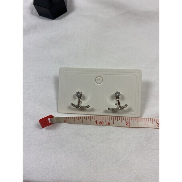 Silver Tone Faux Diamond Studs with Rhinestone Bar - Picture 3 of 7